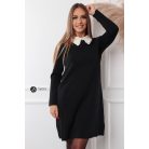 Hímzett + gyöngyös galléros kötött ruha fekete