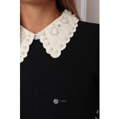 Hímzett + gyöngyös galléros kötött ruha fekete