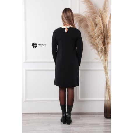 Hímzett + gyöngyös galléros kötött ruha fekete