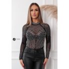 Magas nyakú kövezett body fekete