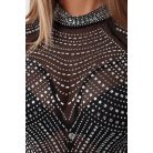 Magas nyakú kövezett body fekete