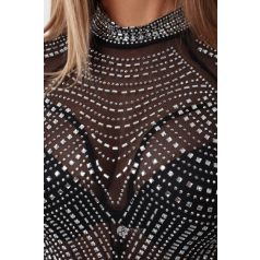 Magas nyakú kövezett body fekete