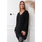 V nyakú kötött tunika/ruha fekete