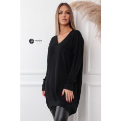V nyakú kötött tunika/ruha fekete