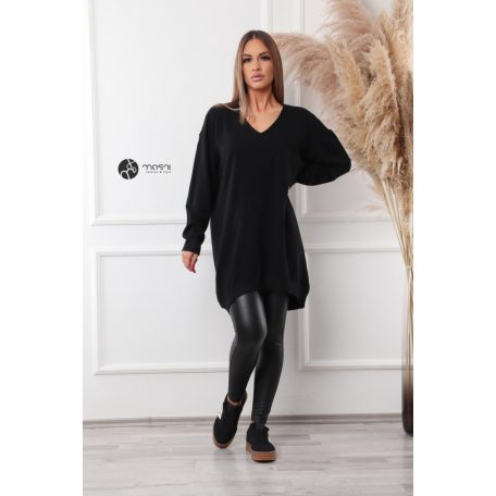 V nyakú kötött tunika/ruha fekete