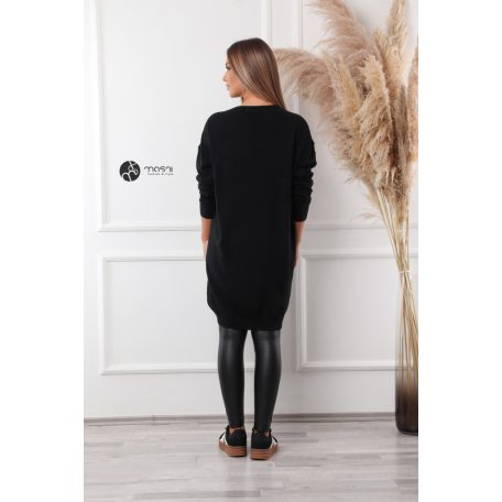 V nyakú kötött tunika/ruha fekete