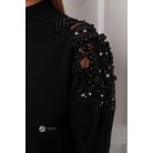 Gyöngyös vállú kötött pulcsi fekete