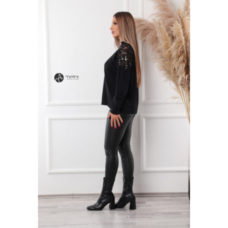 Gyöngyös vállú kötött pulcsi fekete