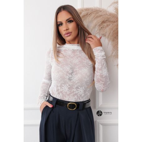 Magas nyakú virágos necc felső fehér