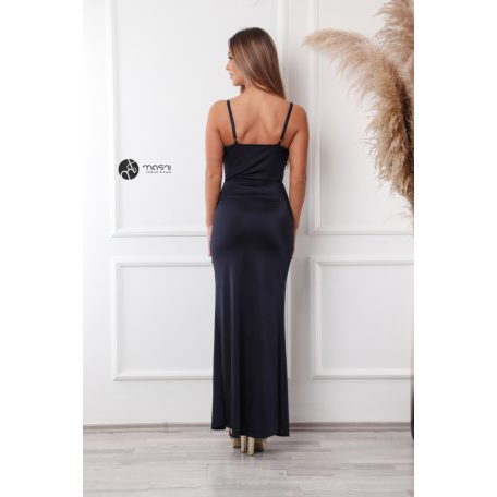 Leana ejtett nyakú elasztikus maxi ruha sötétkék