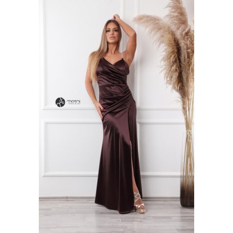 Sofia szatén maxi ruha csokibarna