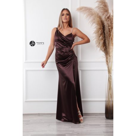 Sofia szatén maxi ruha csokibarna