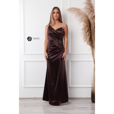 Sofia szatén maxi ruha csokibarna