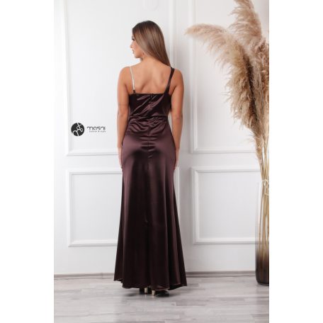 Sofia szatén maxi ruha csokibarna