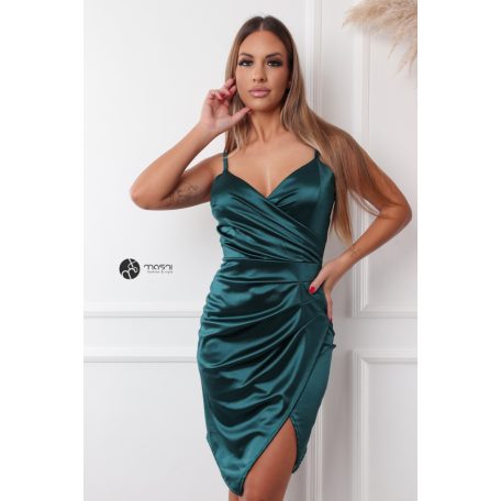 Alessandra szatén mini ruha sötétzöld