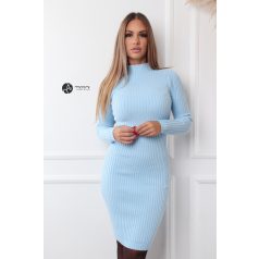 Bordás félgarbós nyakú kötött ruha világoskék
