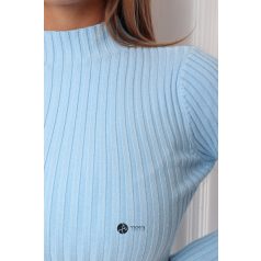 Bordás félgarbós nyakú kötött ruha világoskék