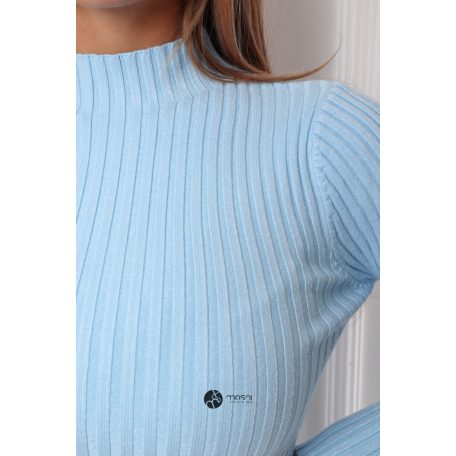 Bordás félgarbós nyakú kötött ruha világoskék