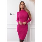 Bordás félgarbós nyakú kötött ruha fukszia
