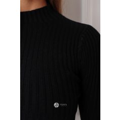 Bordás félgarbós nyakú kötött ruha fekete