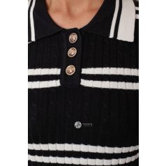 Galléros csíkos kötött pulcsi fekete
