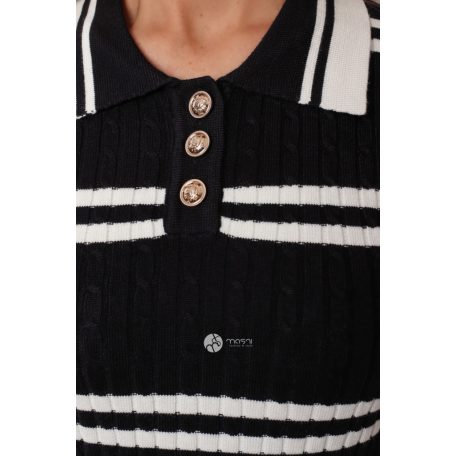 Galléros csíkos kötött pulcsi fekete