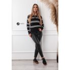 Galléros csíkos kötött pulcsi fekete