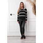 Galléros csíkos kötött pulcsi fekete