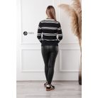 Galléros csíkos kötött pulcsi fekete