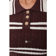 Galléros csíkos kötött pulcsi barna