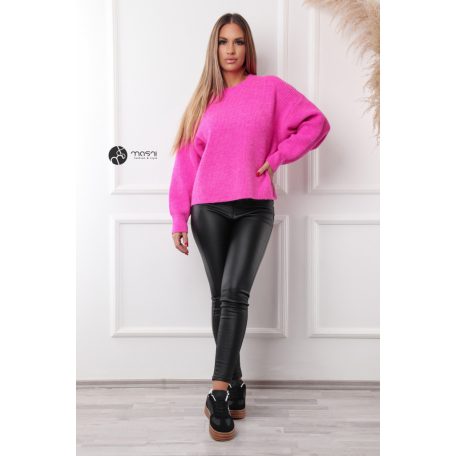 Kerek nyakú oversize kötött pulcsi fukszia