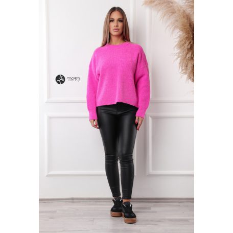 Kerek nyakú oversize kötött pulcsi fukszia