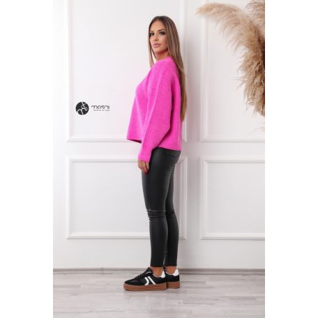 Kerek nyakú oversize kötött pulcsi fukszia