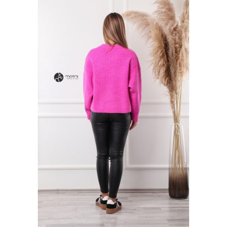 Kerek nyakú oversize kötött pulcsi fukszia