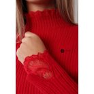 Csipkés magas nyakú kötött felső piros