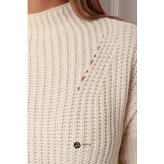 Félgarbós nyakú hosszú kötött pulcsi krém