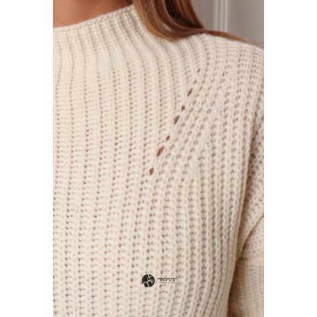 Félgarbós nyakú hosszú kötött pulcsi krém