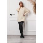 Félgarbós nyakú hosszú kötött pulcsi krém