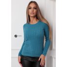 Kerek nyakú fonott mintás kötött felső páva kék