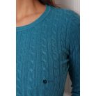 Kerek nyakú fonott mintás kötött felső páva kék