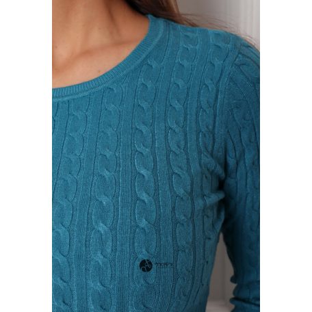 Kerek nyakú fonott mintás kötött felső páva kék