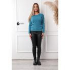 Kerek nyakú fonott mintás kötött felső páva kék