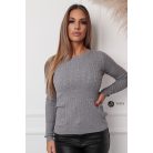 Kerek nyakú fonott mintás kötött felső szürke