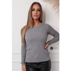 Kerek nyakú fonott mintás kötött felső szürke