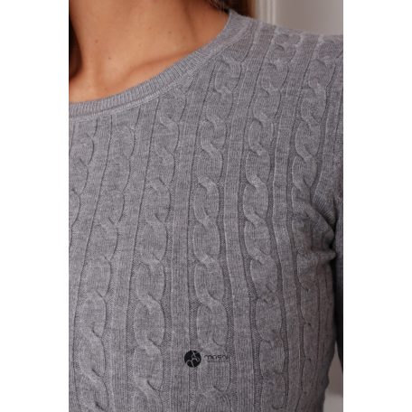 Kerek nyakú fonott mintás kötött felső szürke