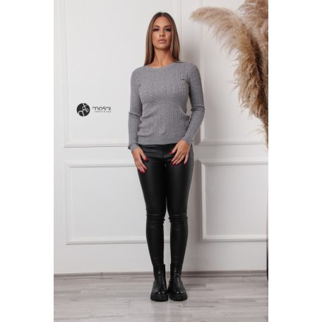 Kerek nyakú fonott mintás kötött felső szürke