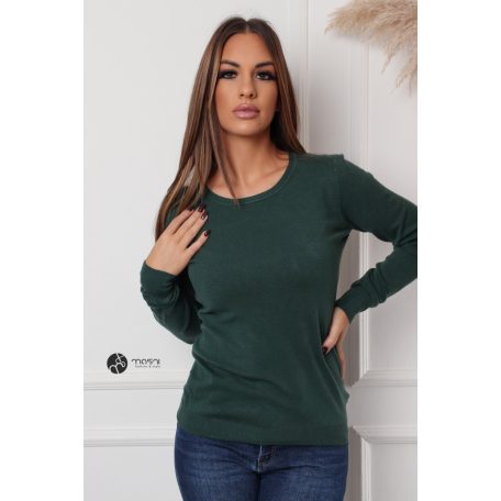 Kerek nyakú basic kötött felső sötétzöld