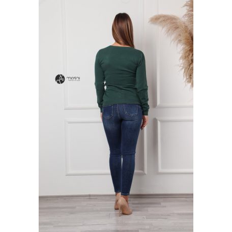 Kerek nyakú basic kötött felső sötétzöld