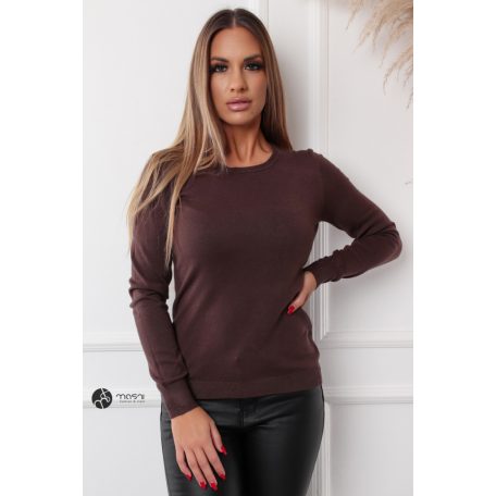 Kerek nyakú basic kötött felső sötétbarna