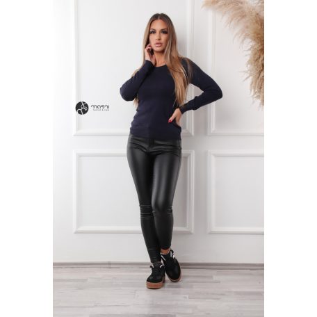 Kerek nyakú basic kötött felső sötétkék